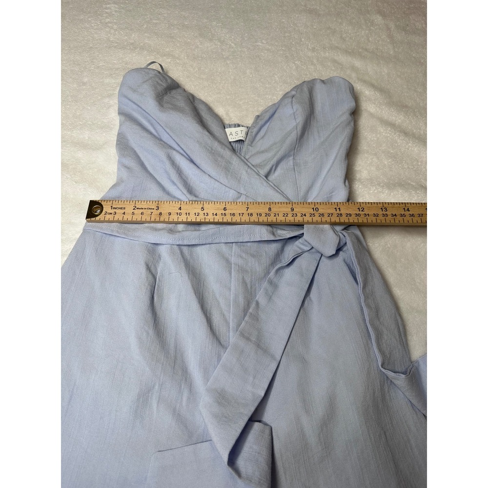 ASTR the Label Strapless Wrap Front Wide Leg Jumpsuit Light Blue XS Smocked Back - Picture 6 of 9